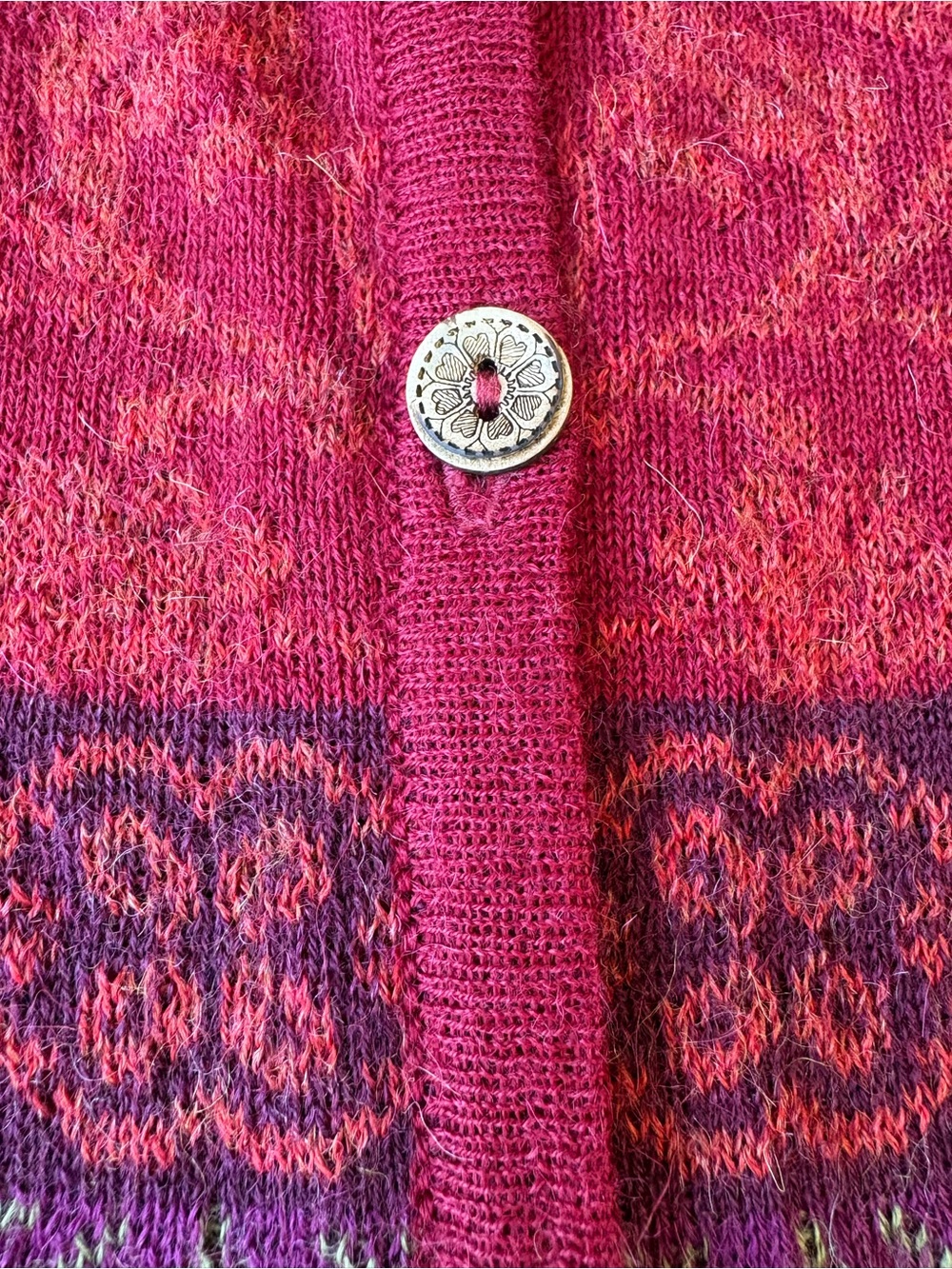 Novica 100% Baby Alpaca Red Floral Button Front Long Knit Cardigan sz M Boho - Picture 4 of 9